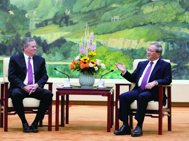 chinese premier li qiang meets us senator steve daines in the fujian room at the great hall of the people in beijing photo afp chinese premier li qiang meets us senator steve daines in the fujian room at the great hall of the people in beijing photo afp