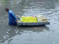 a vendor trudges through a rain swamped street in lahore pushing his cart through floodwaters after relentless monsoon downpours photo afp a vendor trudges through a rain swamped street in lahore pushing his cart through floodwaters after relentless monsoon downpours photo afp