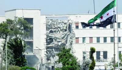 the picture shows the heavily damaged syrian army and defence ministry headquarters in damascus photo afp
