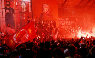 in pictures liverpool fans turn the city red after breaking 30 year premiership drought in pictures liverpool fans turn the city red after breaking 30 year premiership drought