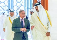 qatari emir sheikh tamim bin hamad al thani with prime minister shehbaz sharif in doha photo afp file