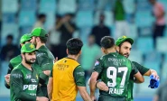 pakistan captain salman agha celebrates with teammates after their win against uae at the end of the asia cup 2025 twenty20 international cricket match at the dubai international stadium photo afp