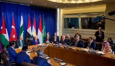 us president donald trump speaks during a multilateral meeting with turkey s president tayyip erdogan jordan s king abdullah pakistan s prime minister shehbaz sharif egypt s prime minister mostafa madbouly saudi arabia s foreign minister faisal bin farhan al saud qatar s emir sheikh tamim bin hamad al thani indonesia s president prabowo subianto and united arab emirates dpm and minister of foreign affairs abdullah bin zayed al nahyan during the 80th united nations general assembly in new york us on september 23 2025 photo reuters