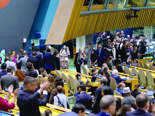 delegates leave as israeli prime minister benjamin netanyahu addresses the united nations general assembly in new york city photo afp