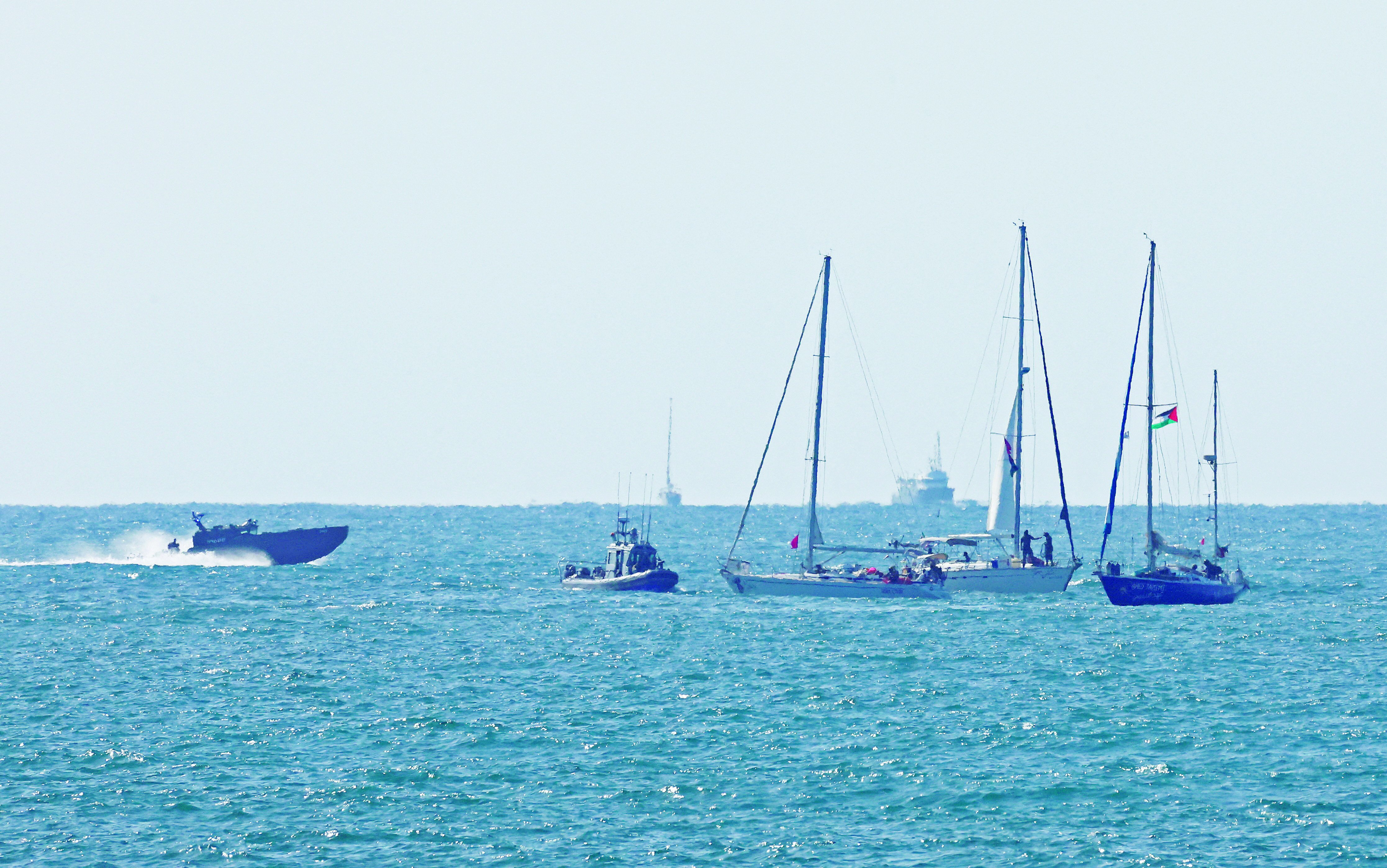 Israeli navy escorts vessels from the Global Sumud Flotilla to Ashdod Port, in southern Israel. Photo: REUTERS