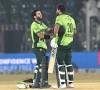 pakistan s mohammad rizwan l and pakistan s hussain talat r celebrate their team s victory at the end of the third one day international odi match against sri lanka at the rawalpindi cricket stadium in rawalpindi on november 16 photo afp