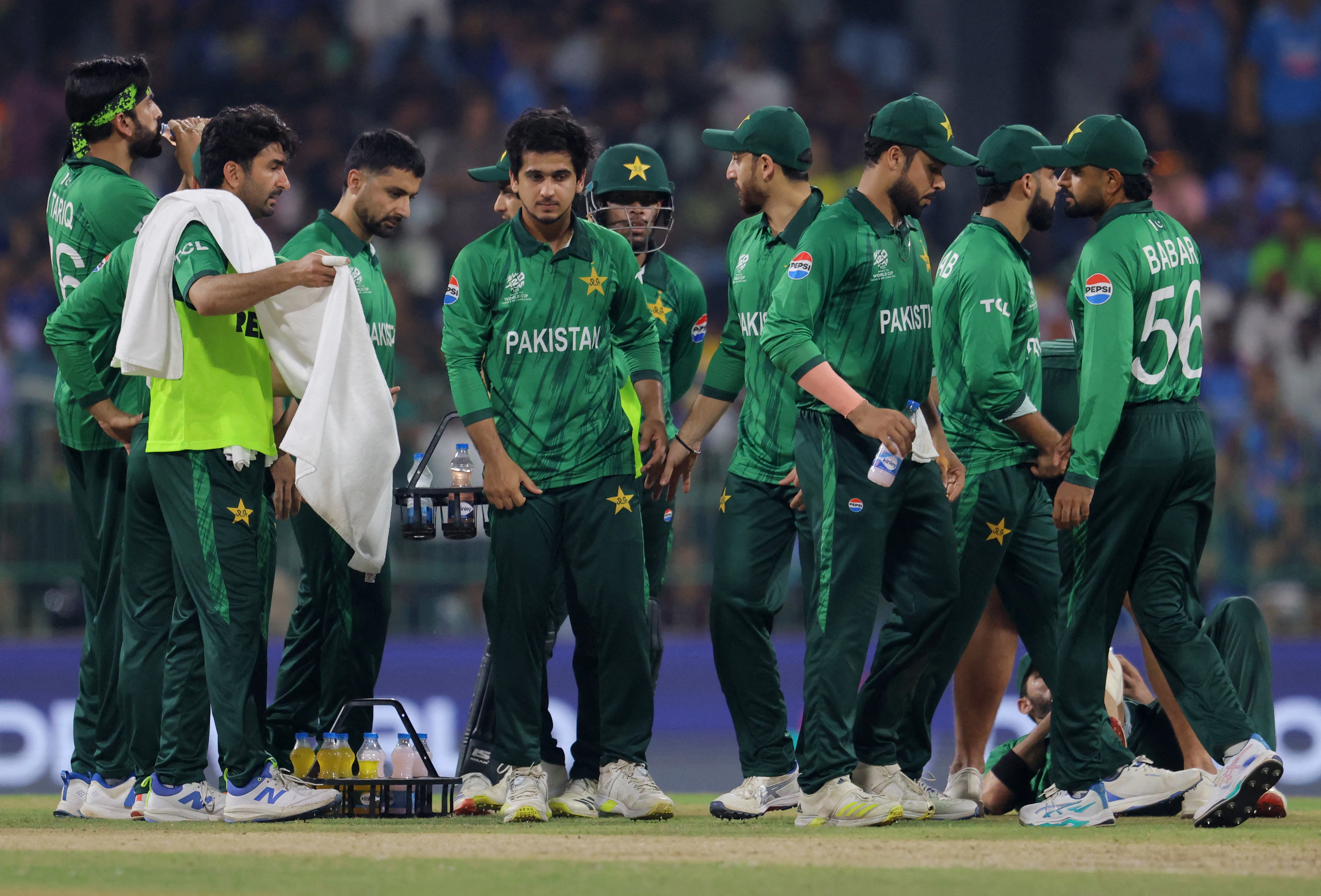 pakistan teammates during the mid innings break against india in t20 world cup clash in colombo on february 15 2026 photo reuters