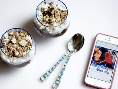 a toast to friendship with a kit kat   pina colada pudding