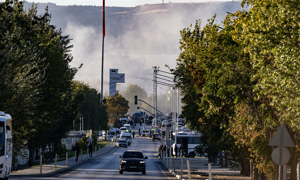 smoke rises as security forces firefighters and paramedics are dispatched to turkish aerospace industries tai facilities after explosions and gunshots were reported following a terrorist attack in the kahramankazan district of ankara turkiye on october 23 2024 photo reuters