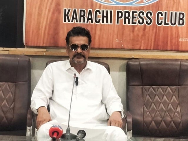 former pti leader mohammad akram cheema addressing a press conference in karachi photo express