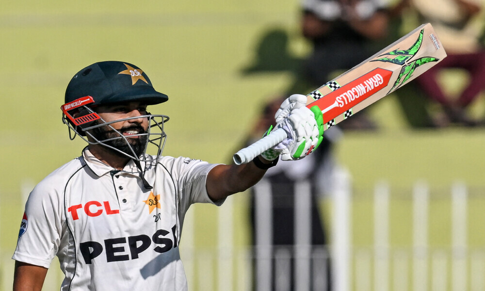 saud shakeel scores a century on day 2 of the third test against england in rawalpindi on october 25 2024 photo afp