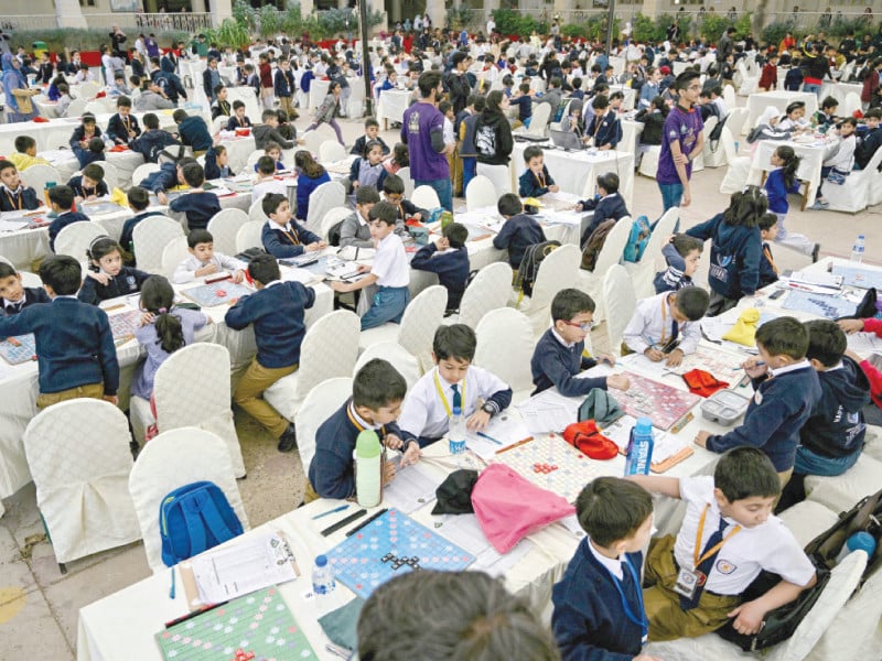 students compete in an inter school scrabble championship organised by the pakistan scrabble association at bvs parsi school in karachi photo afp