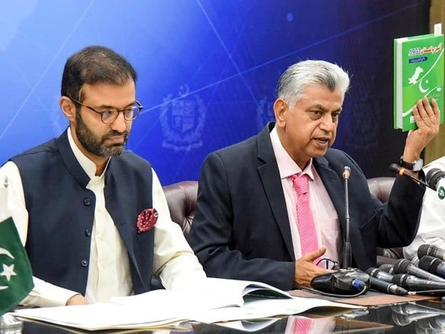 law minister ahmad irfan aslam and information minister murtaza solangi address a joint news conference photo express