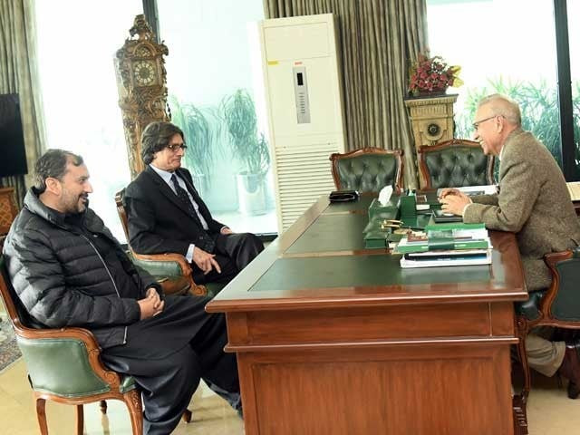 pti leaders raoof hassan and umer niazi meet president dr arif alvi in islamabad on february 12 2024 photo x presofpakistan