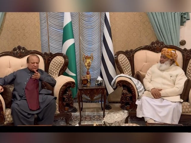 nawaz sharif and maulana fazlur rehman engaged in a one on one meeting lasting for about an hour