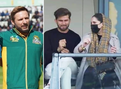 viral photo of shaheen afridi wife at wcl 2024 india match sparks social media buzz