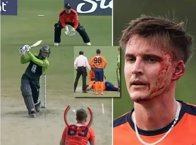 watch south african bowler bleeds after being hit by batsman s powerful shot