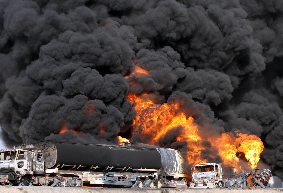 two dead as nato oil tanker torched in dasht