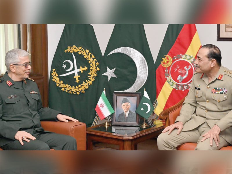 iranian armed forces cgs major general mohammad bagheri meets coas asim munir at the ghq photo express