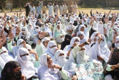 unpaid salaries lhws protest in hazara division