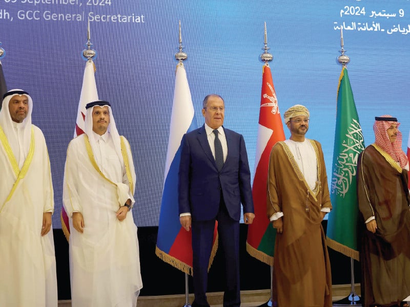 foreign ministers pose for a picture during the gcc russia joint ministerial meeting for strategic dialogue in riyadh photo afp