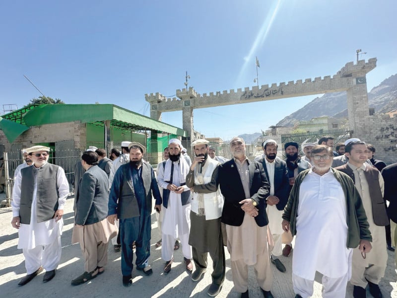 members of pakistani delegation arrive after holding talks with the afghan side on the opening of the torkham border crossing photo express