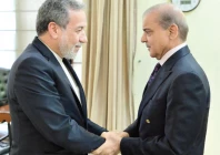 pm shehbaz sharif shakes hands with iranian fm abbas araghchi during a meeting in islamabad photo express