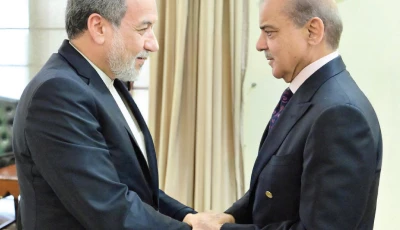 pm shehbaz sharif shakes hands with iranian fm abbas araghchi during a meeting in islamabad photo express