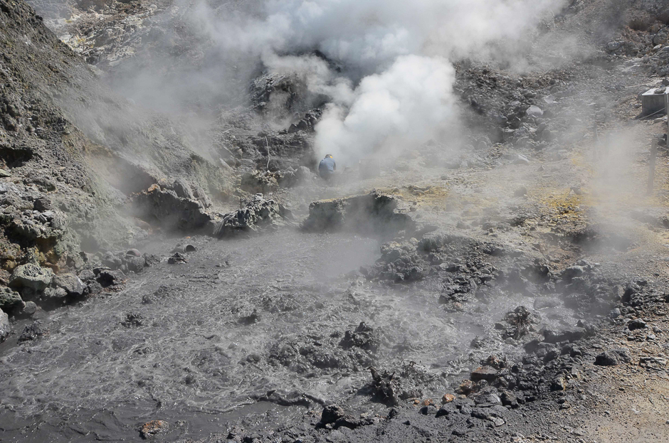 The photo shows Pisciarelli fumaroles and mud pools from the Campi Flegrei caldera, a super volcano, near Naples. A slumbering volcano under the Italian city of Naples shows signs of 