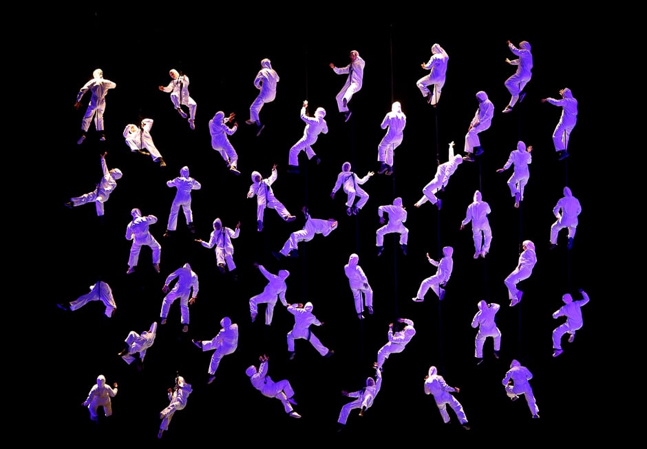 Aerobatic dancers under the direction of Spanish theatrical company La Fura dels Baus during the opening of Valletta 2018, European Capital of Culture, in Valletta, Malta. PHOTO: REUTERS