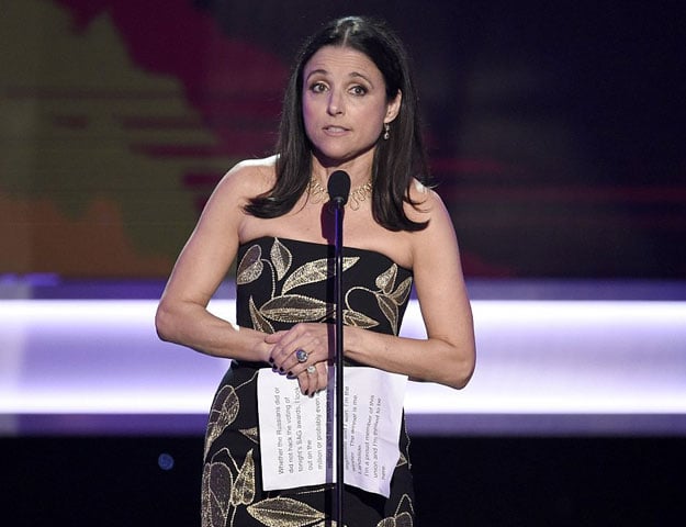 Actress Julia Louis-Dreyfus, whose father was an immigrant from Nazi-dominated France, said: 'The immigrant ban is a blemish and it's un-American'. PHOTO: DAILY MAIL