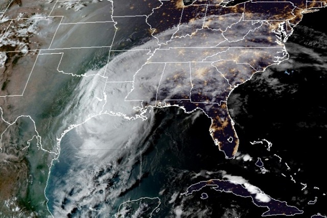 This RAMMB/CIRA satellite image shows Hurricane Delta over the US Gulf Coast on October 9, 2020. PHOTO: AFP