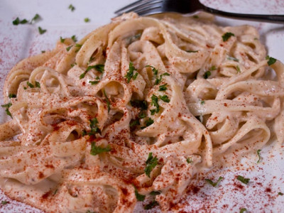 add some oomph to your conventional fettuccine alfredo for some major gobbling