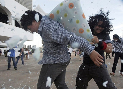 stressed chinese fight back   with pillows