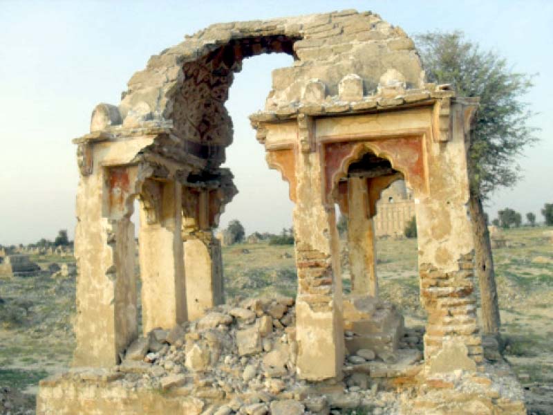 a tomb at a historic graveyard in sindh the cemetery once used by royal families of the province is at the verge of destruc tion after a heavy downpour and subsequent floods photo aziz kingrani
