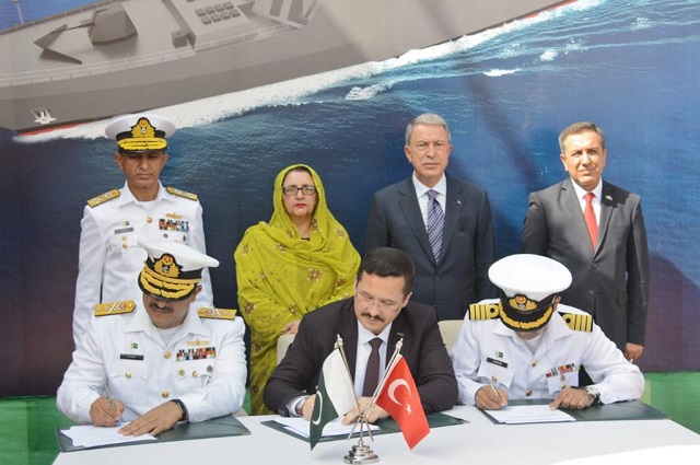 milestone certificate being signed between officials of karachi shipyard engineering works and m s asfat during milgem class corvette photo public relations directorate pakistan navy