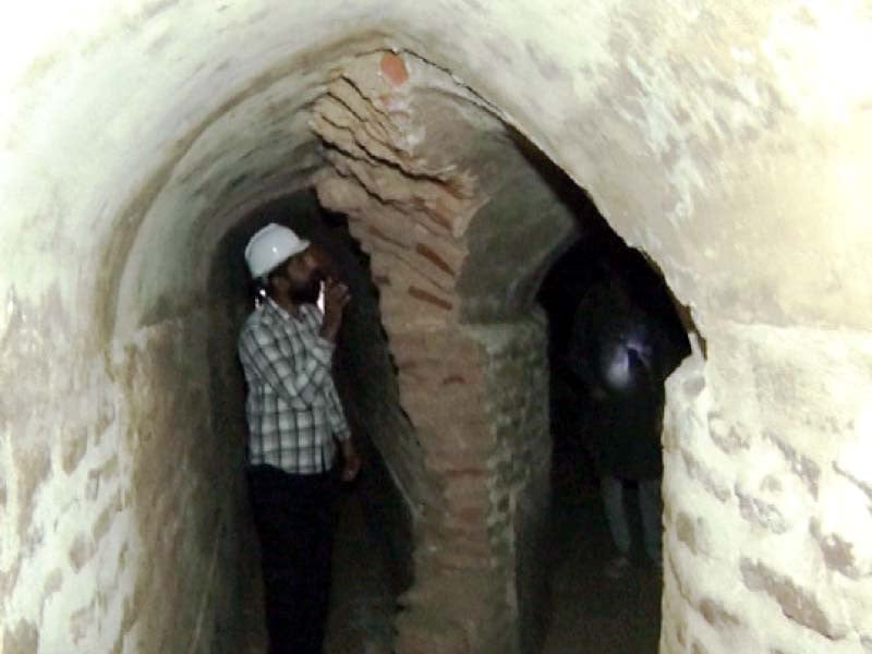 archaeologists visit the 400 year old tunnel discovered in shahi qila photo express