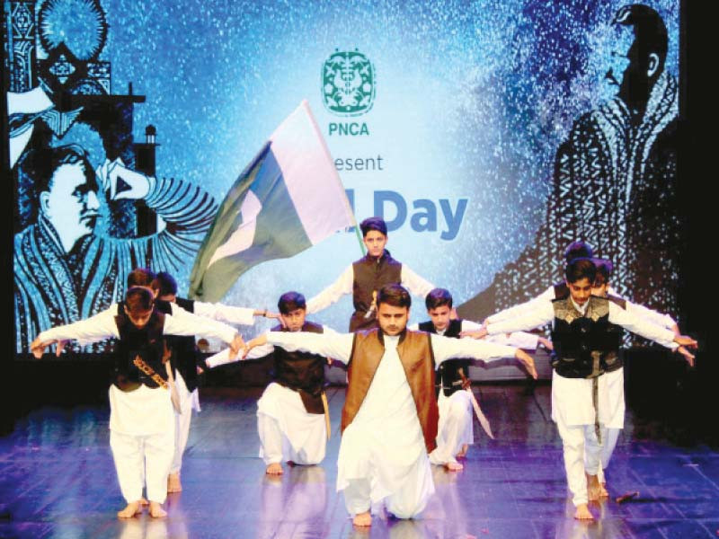 children perform a tableau to mark iqbal s 143rd birth anniversary at pnca islamabad photo express