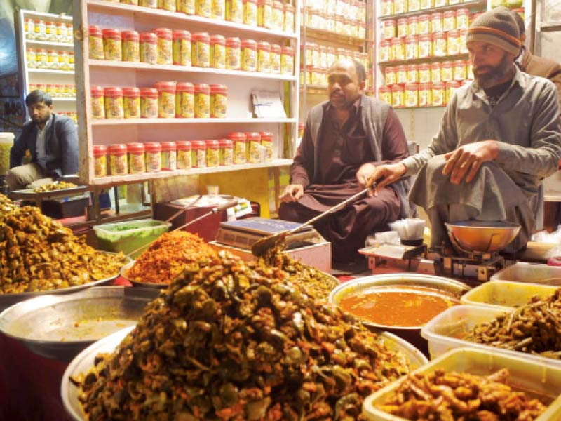 various pickles and jams are being sold at a shop in commercial centre bazaar rawalpindi the bazaar was established before the creation of pakistan photo agha mahroz express