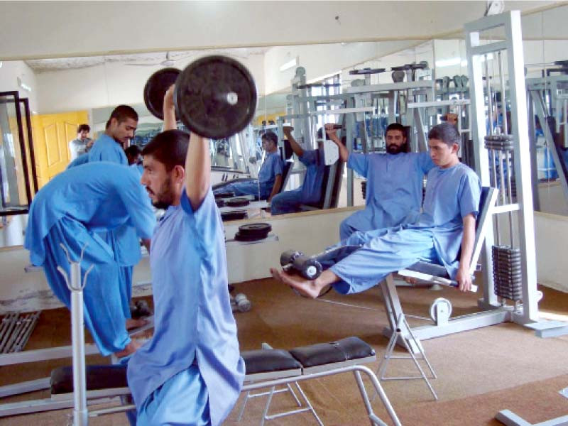 drug addicts exercise at a gym in a rehabilitation complex in quetta photo express