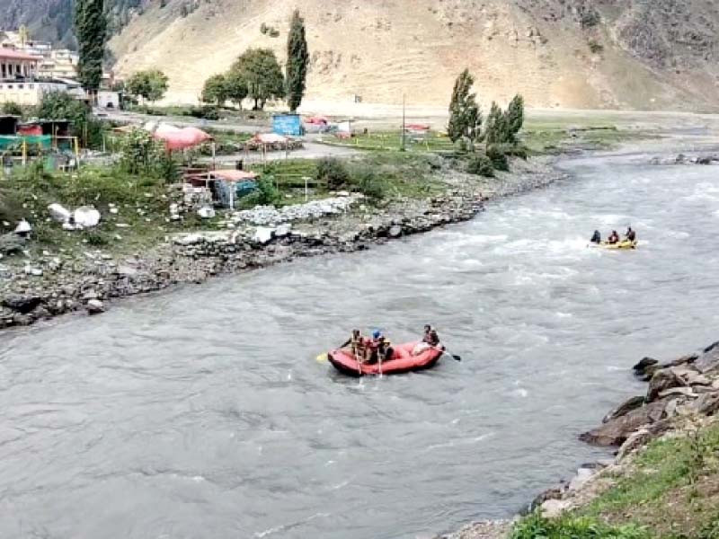 domestic tourists enjoy rafting in the kunhar river in balakot photo express