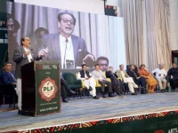 arts council of pakistan president ahmad shah addresses the concluding session of the pakistan literature festival sukkur chapter on sunday photo express
