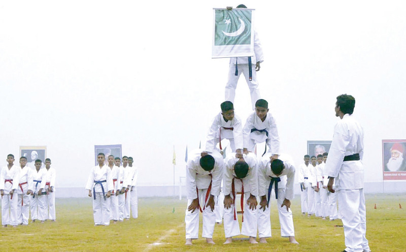students display their athletic skills during a ceremony at a cadet college in faisalabad photo app