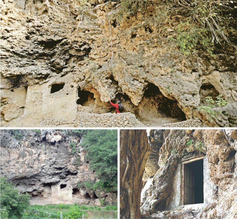 the caves consist of two natural rock shelters of kanjur stone situated on either side of a natural spring of hot water photos file