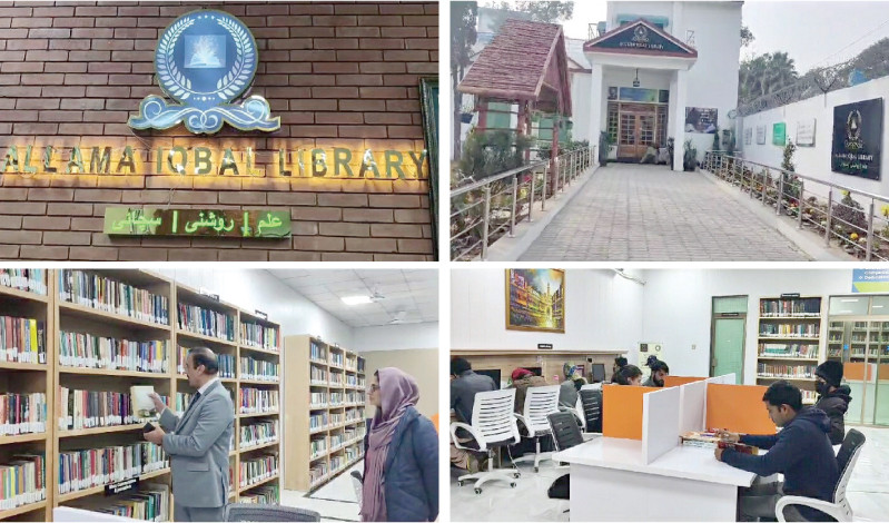 students study while an official looks at the books after the inauguration of the allama iqbal e library photos express