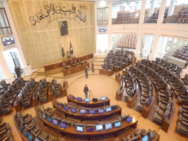 workers clean the provincial assembly building ahead of the inaugural session of the house on wednesday photo inp