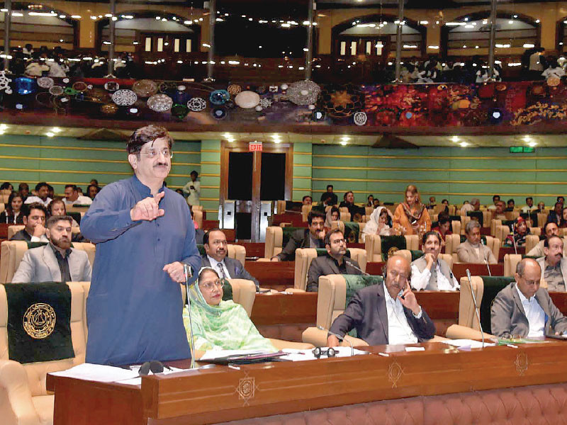 relief for holy month chief minister murad ali shah speaks on the floor of the sindh assembly on thursday photo express