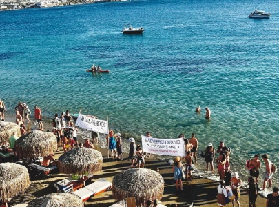 sunbeds umbrellas shops encroaching greece beaches sunbeds umbrellas shops encroaching greece beaches