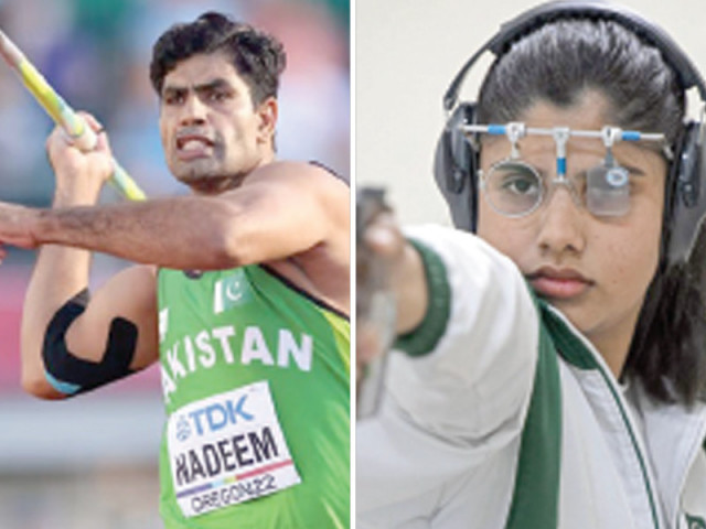 javelin thrower arshad nadeem left and prolific shooter kashmala talat eye glory at the paris games photos afp javelin thrower arshad nadeem left and prolific shooter kashmala talat eye glory at the paris games photos afp
