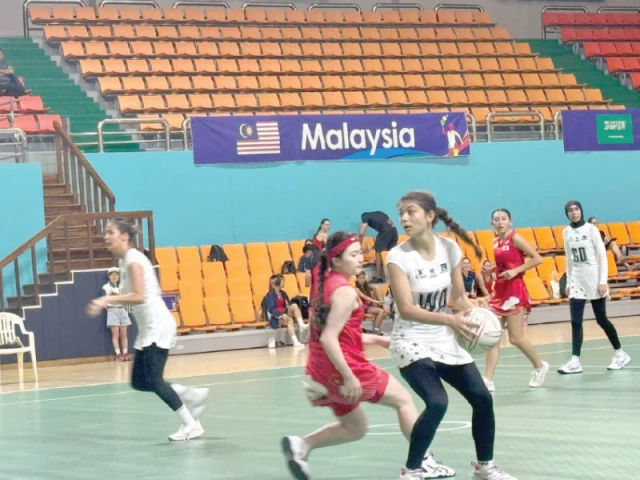members of pakistan girls netball team in action against japan netball team during the crucial match of the asian youth girls netball championship played here at jeonju si south korea on monday photo pnf members of pakistan girls netball team in action against japan netball team during the crucial match of the asian youth girls netball championship played here at jeonju si south korea on monday photo pnf